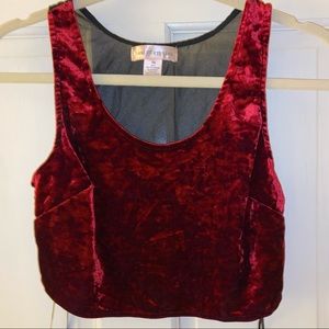 Urban outfitters red velvet crop top with black mesh back in perfect condition